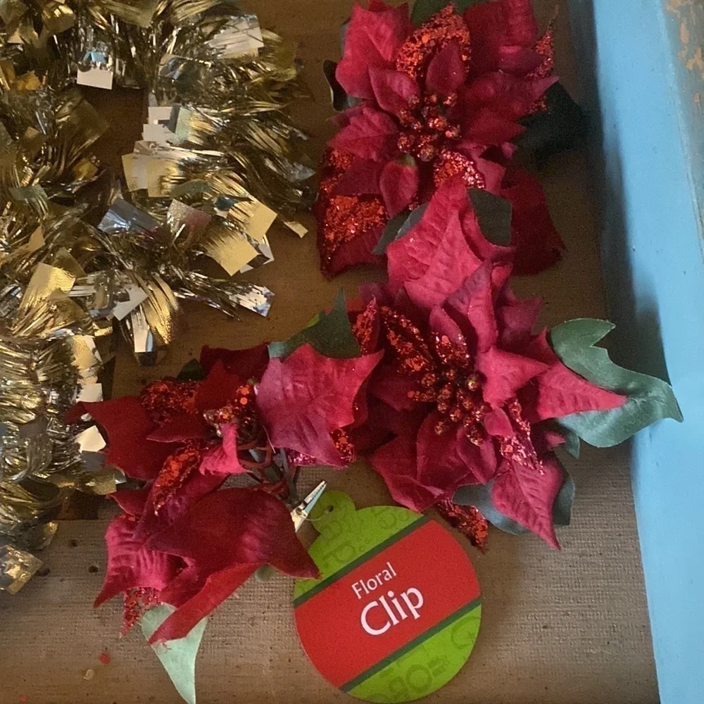 Vintage Christmas Ornament Tinsel Tags Ribbon Bundle